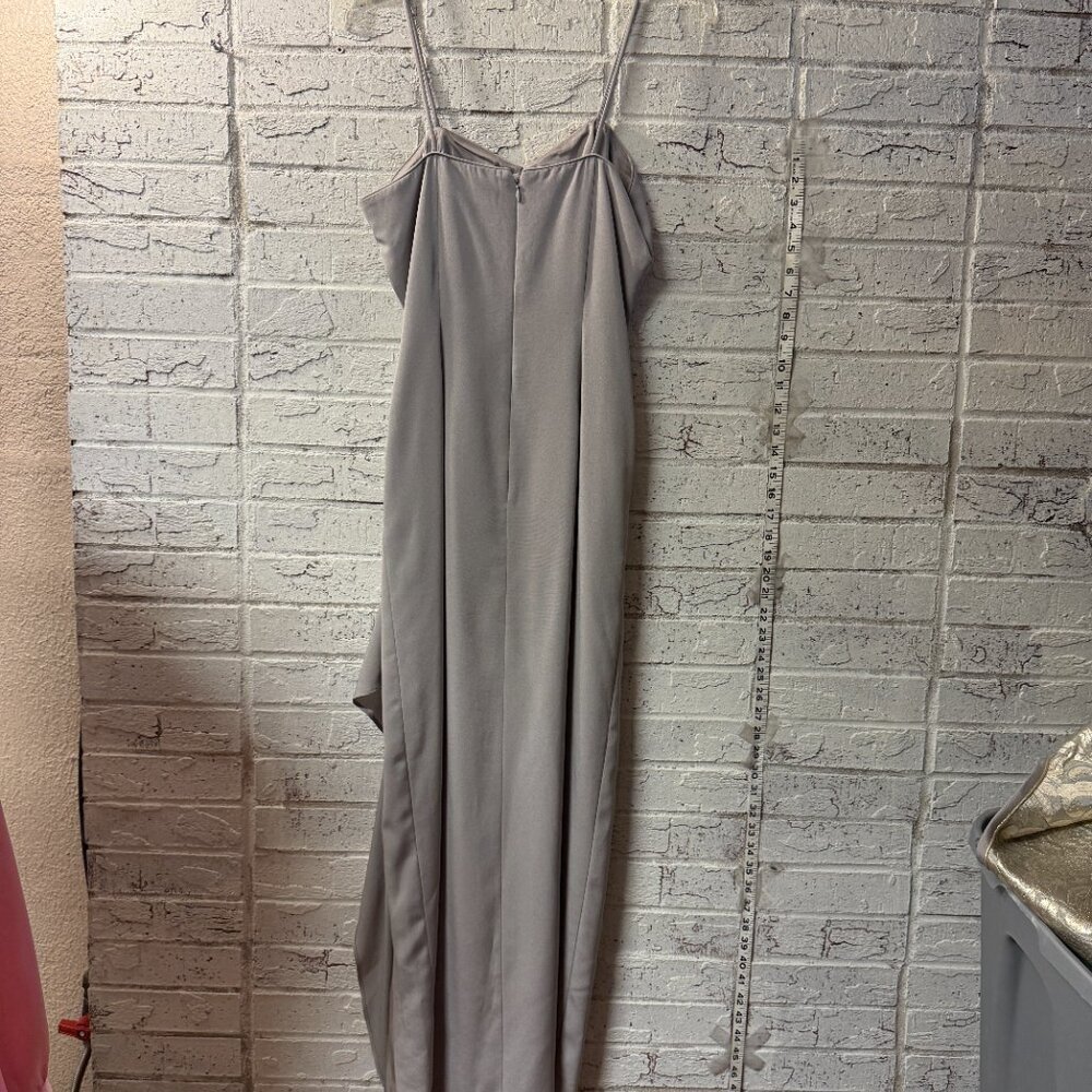 Karen Lawrence by Matthew Formal Dress w/ slit & Jacket Set | Silver Brocade - Picture 9 of 15